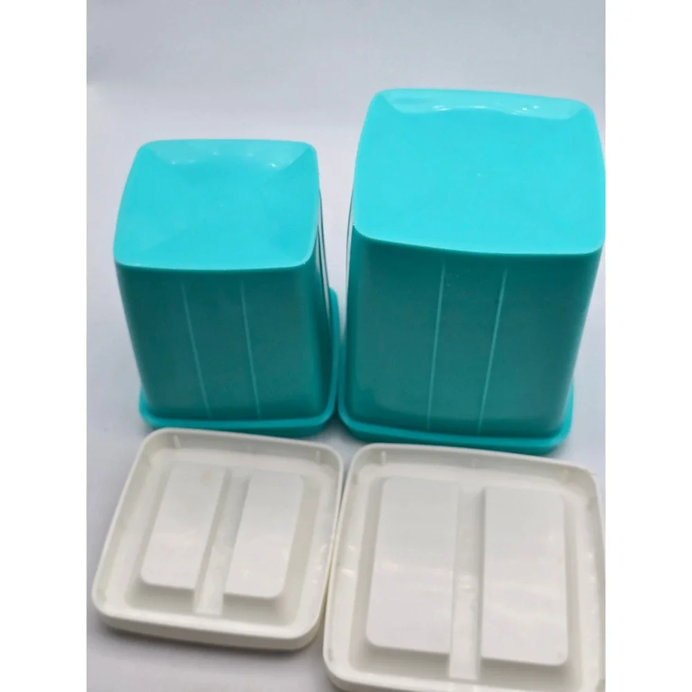 Vintage 70s Canister Set of 2 Teal Retro Tea Coffee Plastic Kitchen Storage MCM
